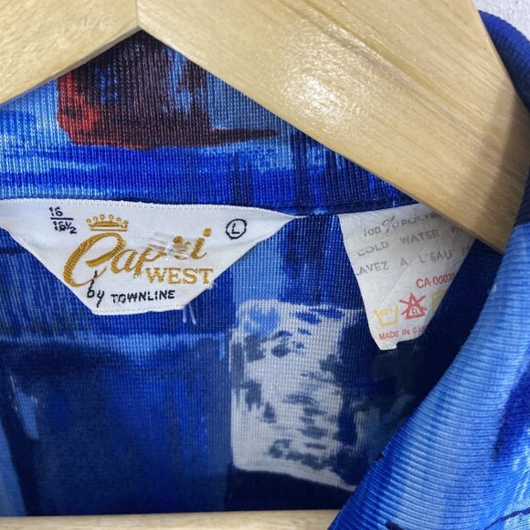 Vintage Capri West Townline 70s Men L Disco Psychedelic Polyester Button Shirt - Picture 3 of 7